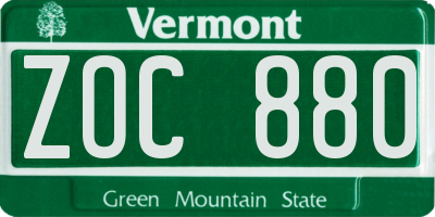 VT license plate ZOC880