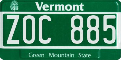 VT license plate ZOC885