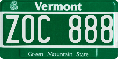 VT license plate ZOC888