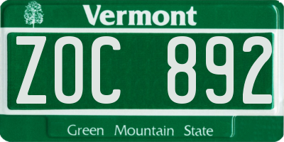 VT license plate ZOC892