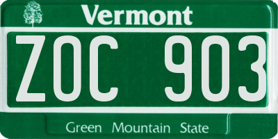 VT license plate ZOC903