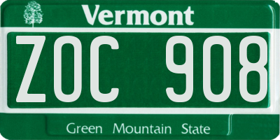 VT license plate ZOC908