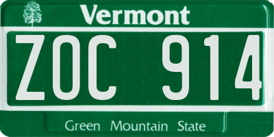 VT license plate ZOC914