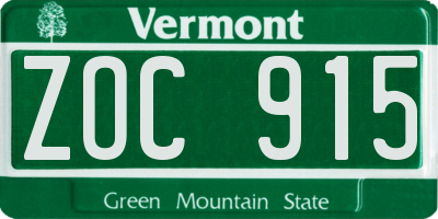VT license plate ZOC915