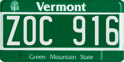 VT license plate ZOC916