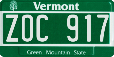VT license plate ZOC917