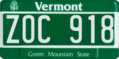 VT license plate ZOC918