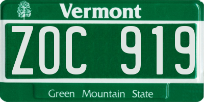 VT license plate ZOC919