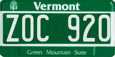 VT license plate ZOC920