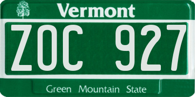 VT license plate ZOC927