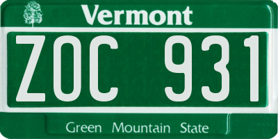 VT license plate ZOC931