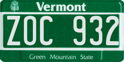 VT license plate ZOC932