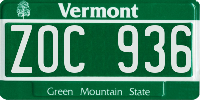 VT license plate ZOC936