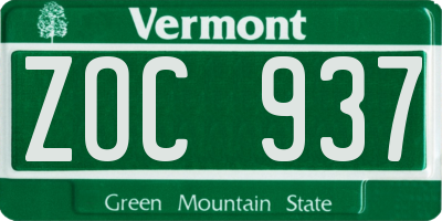 VT license plate ZOC937
