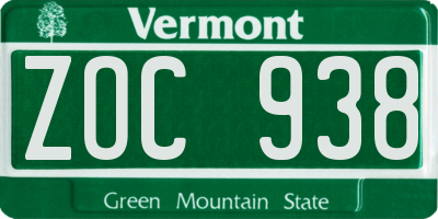VT license plate ZOC938