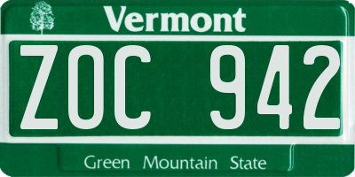VT license plate ZOC942