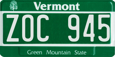 VT license plate ZOC945