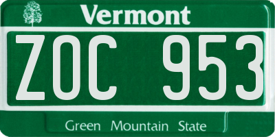 VT license plate ZOC953