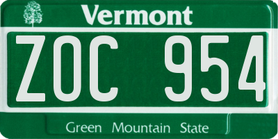 VT license plate ZOC954