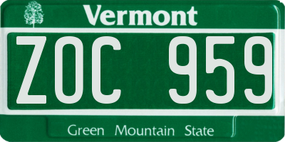 VT license plate ZOC959