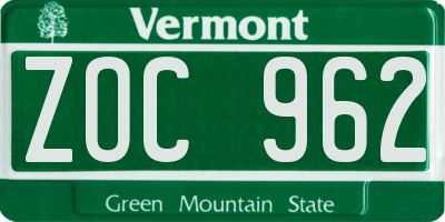 VT license plate ZOC962
