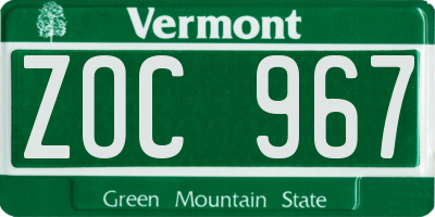 VT license plate ZOC967