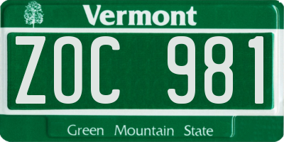 VT license plate ZOC981