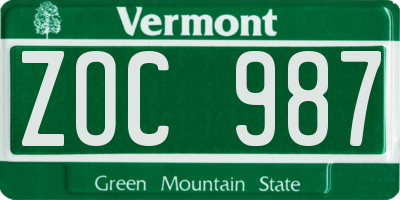 VT license plate ZOC987