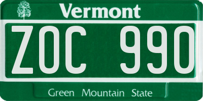 VT license plate ZOC990
