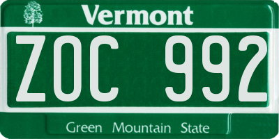 VT license plate ZOC992