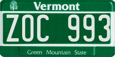 VT license plate ZOC993