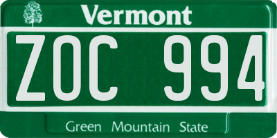 VT license plate ZOC994
