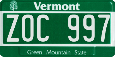 VT license plate ZOC997
