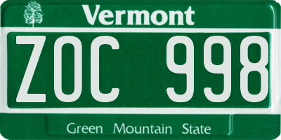 VT license plate ZOC998