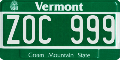VT license plate ZOC999