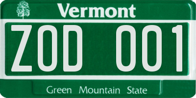 VT license plate ZOD001