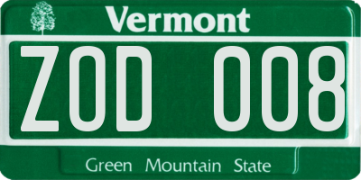 VT license plate ZOD008