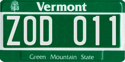 VT license plate ZOD011