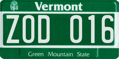 VT license plate ZOD016