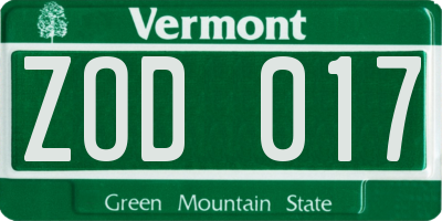 VT license plate ZOD017