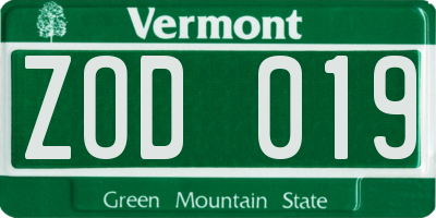 VT license plate ZOD019