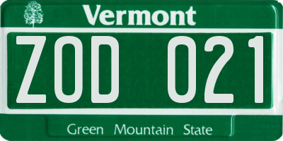 VT license plate ZOD021