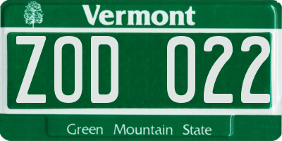 VT license plate ZOD022