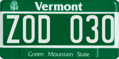 VT license plate ZOD030