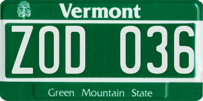 VT license plate ZOD036