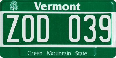 VT license plate ZOD039