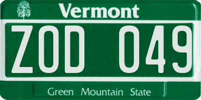 VT license plate ZOD049