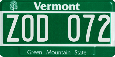 VT license plate ZOD072