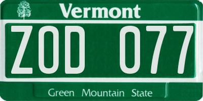 VT license plate ZOD077