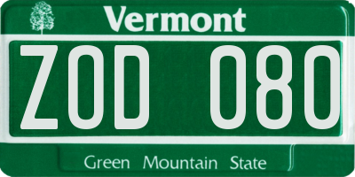VT license plate ZOD080
